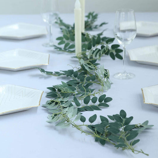 2 pcs 6 ft long Light Green Honey Locust Artificial Leaves Greenery Garlands