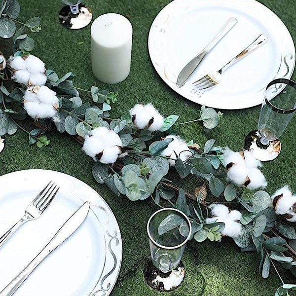 5 ft long Green Artificial Eucalyptus Leaves Cotton Balls Vine Greenery Garland