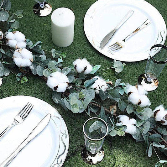 5 ft long Green Artificial Eucalyptus Leaves Cotton Balls Vine Greenery Garland