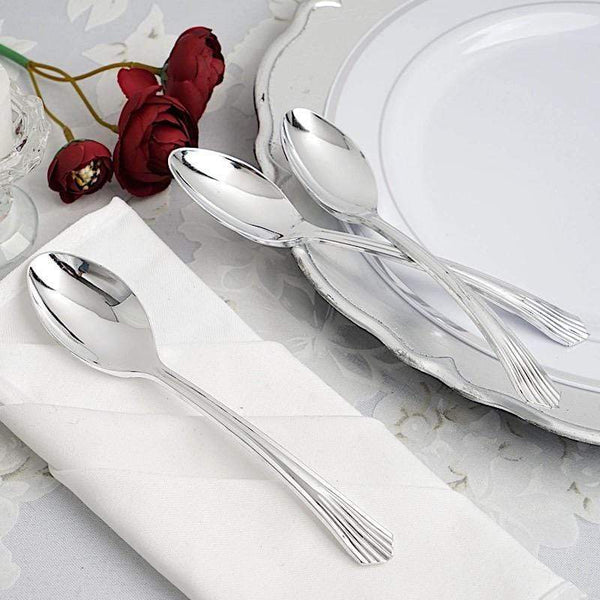 25 pcs 7" Silver Disposable Plastic Party Spoons