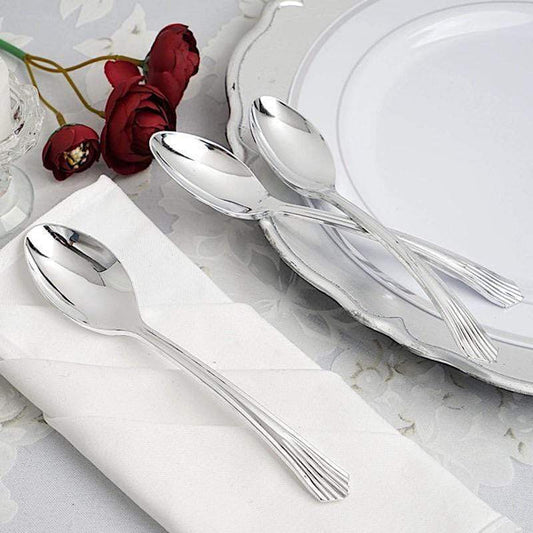 25 pcs 7" Silver Disposable Plastic Party Spoons