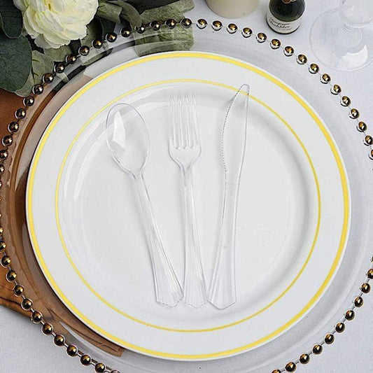 24 pcs Clear Disposable Plastic Party Spoons, Forks, and Knives Set