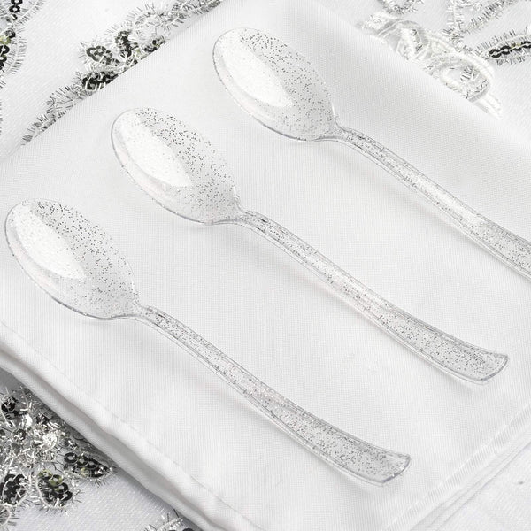 25 pcs 7" Glittered Disposable Plastic Party Spoons
