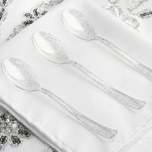 25 pcs 7" Glittered Disposable Plastic Party Spoons