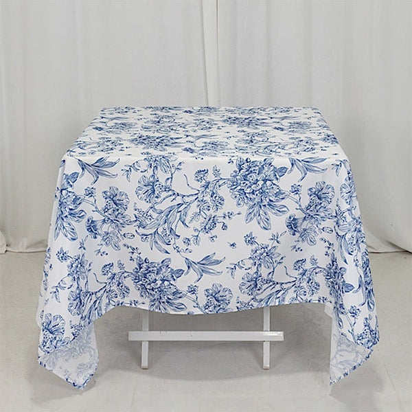 70x70 White French Toile Pattern Polyester Square Tablecloth