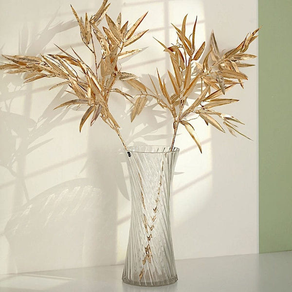 2 Gold 33 in Artificial Bamboo Leaves Branches Metallic Faux Greenery Stems