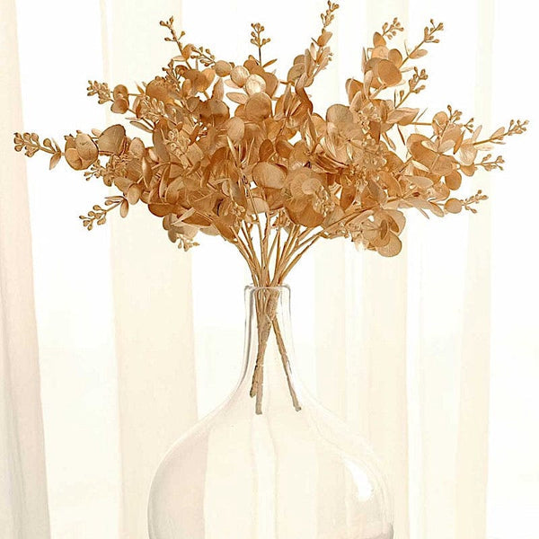 4 Metallic Gold Artificial Eucalyptus Leaves Bushes
