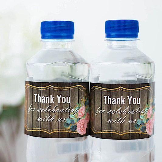 24 Dark Brown Wood Print with Thank You Water Bottle Stickers Waterproof Labels