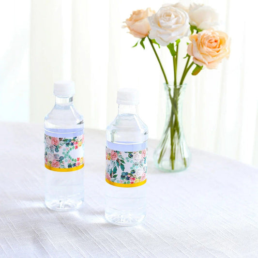 24 White with Pink Peony Flowers Water Bottle Label Stickers