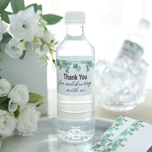 24 White with Green Leaves Thank You Water Bottle Stickers Waterproof Labels