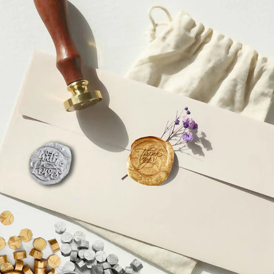 Gold and Silver With Love and Thank You Envelope Wax Seal Stamp Set