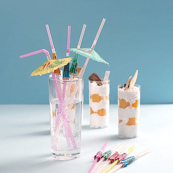 50 Assorted Mini Umbrella Disposable Plastic Drinking Straws