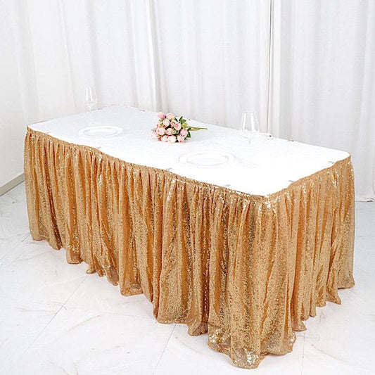 Sequin 17 feet Pleated Satin Table Skirt with Top Closure Strip
