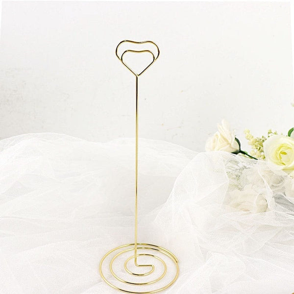 10 Gold 8 in Metal Table Number Sign Holder Stands Heart Place Card Clips