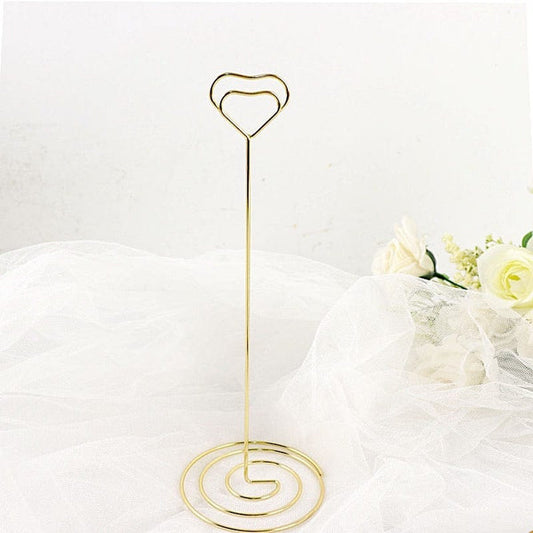 10 Gold 8 in Metal Table Number Sign Holder Stands Heart Place Card Clips