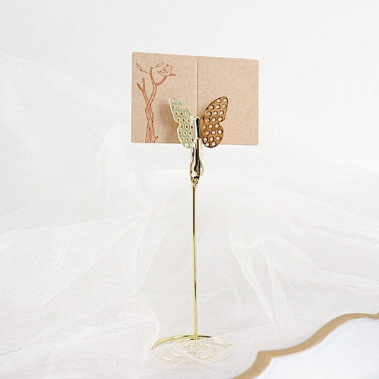 5 Gold 5 in Metal Table Number Sign Holder Stands Butterfly Place Card Clips