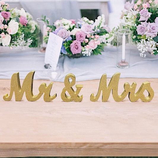 Mr & Mrs Glittered Wooden Freestanding Wedding Table Display Signs Set