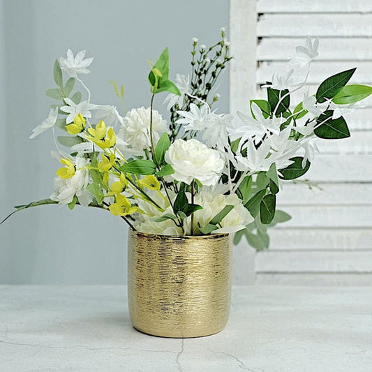 2 Gold 5 in Round Metallic Ceramic Succulent Planters Flower Plant Pots
