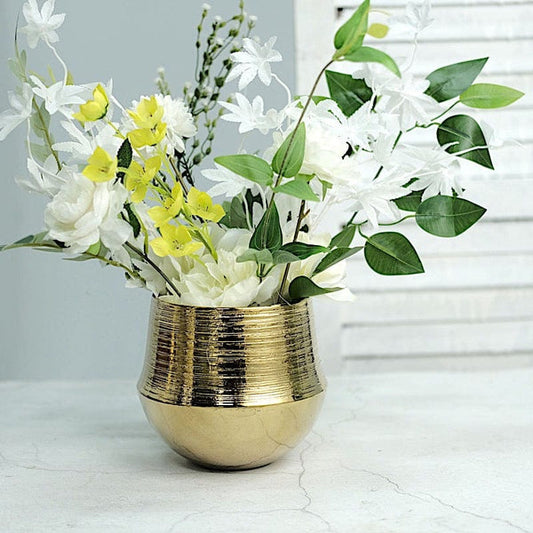 2 Gold 6 in Round Textured Ceramic Succulent Planters Flower Plant Pots
