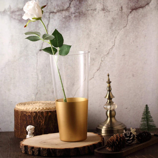 2 pcs 12 in tall Clear with Gold Spray Glass Cylinder Vases