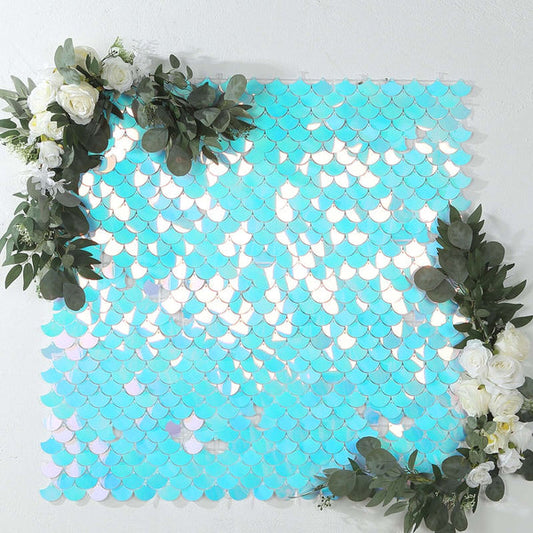 24 Iridescent Blue 12x12 in Mermaid Scales Sequin Shimmer Wall Photo Backdrop Panels
