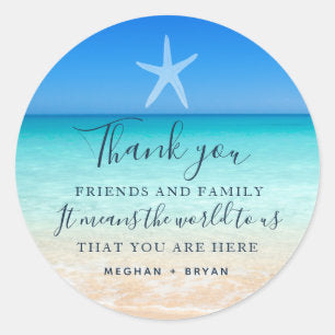 Beach Starfish Thank You Wedding Favor Classic Round Sticker
