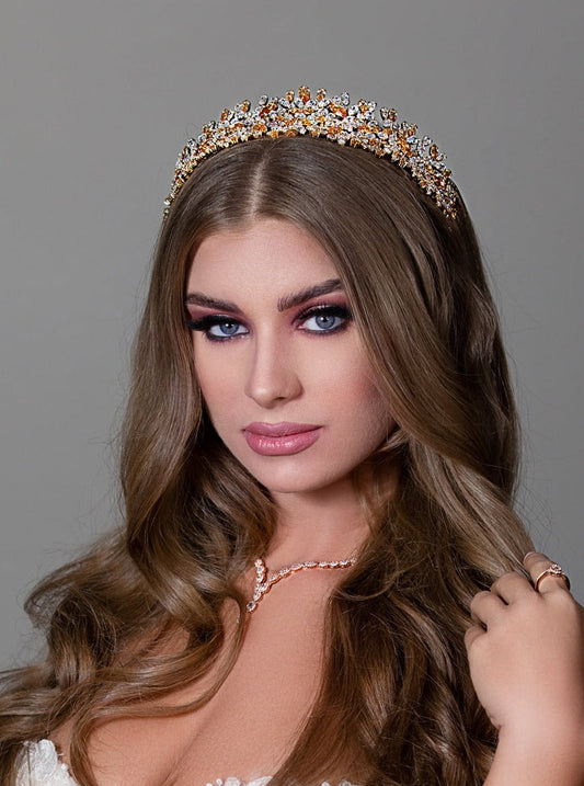 Belle Gold With Gold Crystals Bridal Headband, Swarovski Bridal Headpiece