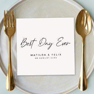 Best Day Ever Minimalist White Wedding Day Napkins