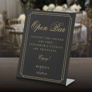 Black And Gold Art Deco Open Bar Pedestal Sign