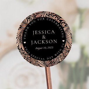 Black and Rose Gold Wedding Thank You Classic Round Sticker