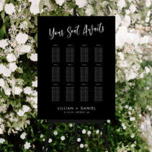 Black and White Minimalist Wedding Seating Chart Foam Board