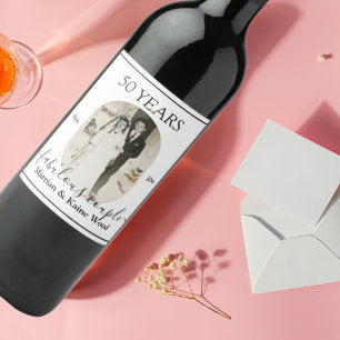 Black and White Photo 50th Anniversary Wedding Wine Label