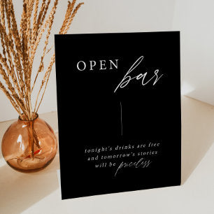 Black Elegant Wedding Open Bar Table Sign