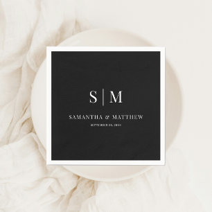 Black Simple Elegant Couple Initials Wedding Napkins