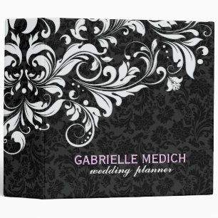 Black & White Vintage Floral Damasks & Lace 3 Ring Binder