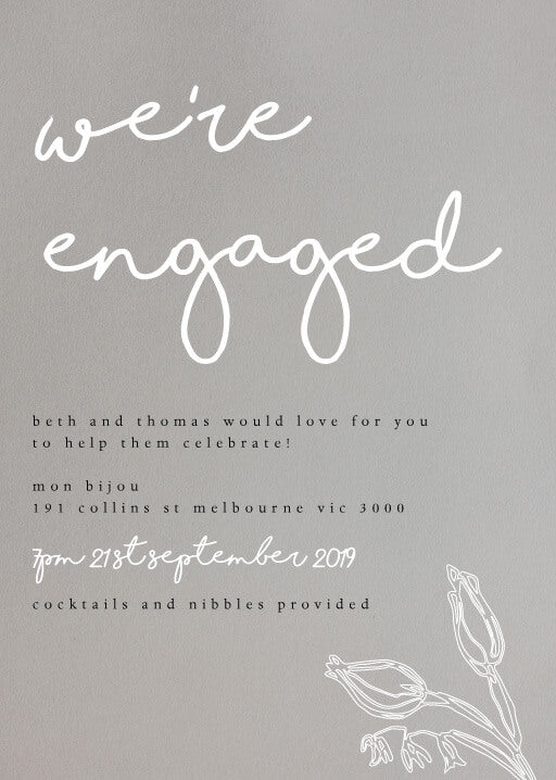 Blanc Bloom Engagement Invitations by Joanna H.