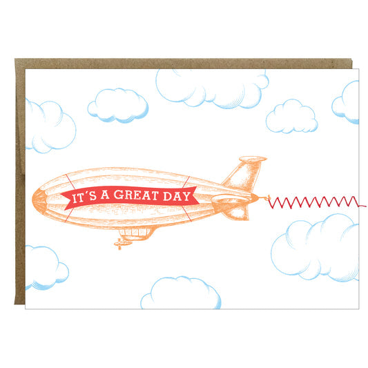It's A Great Day Greeting Card Blimp Banner with sewn paper