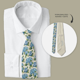 Blue Hydrangea Personalized Watercolor Neck Tie