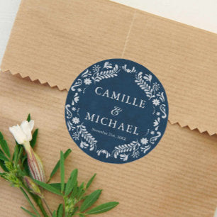 Blue Papel Picado Wedding Favor Classic Round Sticker