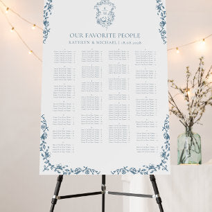 Blue Vintage Crest Wedding Alphabetical Seating Foam Board