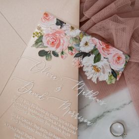 Romantic Dusty Rose Floral Acrylic Glass Wedding Invitations Swal089