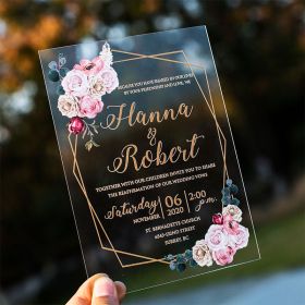 Blush Pink Floral Geometric Acrylic Wedding Invitations CAX039