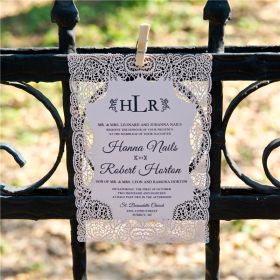 Elegant Blush Shimmer Lace Laser Cut Wedding Invitations CFWS030