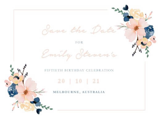 Blushing Blue Dinner Invitation Save The Date Cards by Cynthia W.