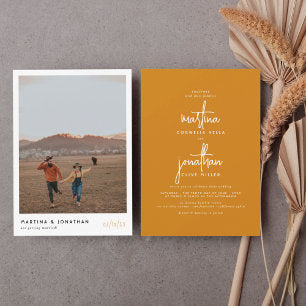 Bohemian Minimalist Mustard Bohemian Photo Wedding Invitation