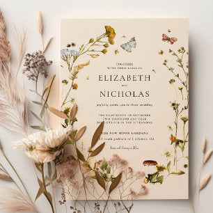 Boho Autumn Wildflower Botanical Wedding Invitation