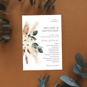 Boho Copper Pampas Floral Wedding Ceremony Program