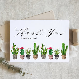 Boho Potted Succulents and Cactus Summer Wedding Thank You Card