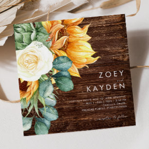 Bold Country Sunflower Wood Square Wedding Invitation