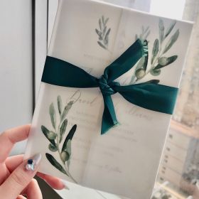 Botanical Green Olive Leaf Wedding Invitations With Matching Vellum Paper Wrap Swpi078